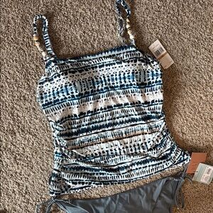 NWT Jantzen Navy and White Striped Tankini and Shade & Shore Bottoms Sz Large